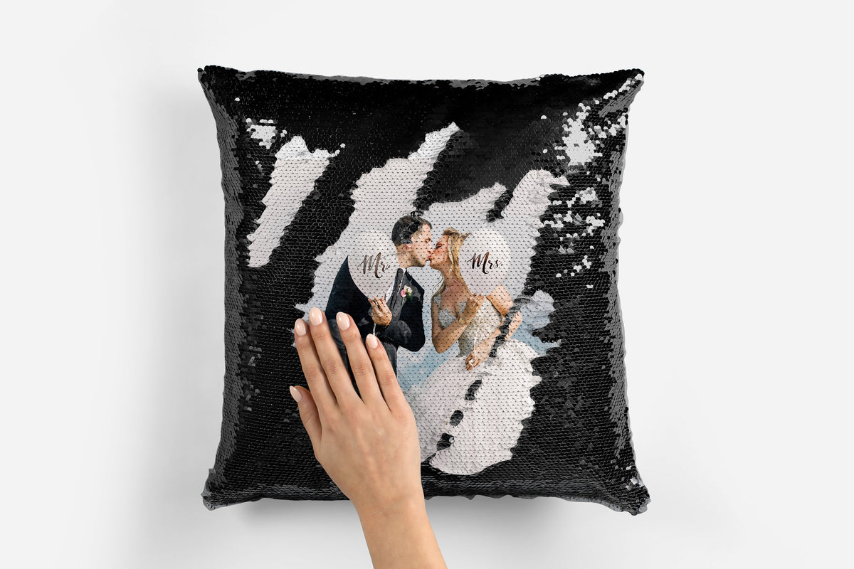 Personalized Black Velvet Magic Pillow - Velvet Sequin Pillowcase - Custom Photo Magic Mermaid Pillow - Add Your Own Text, Photo or Logo